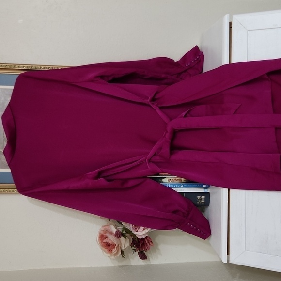 Sexy! Magenta Satin Wrap Dress Deep Neckline Romantic Date Night Concert Y2k - Picture 9 of 12